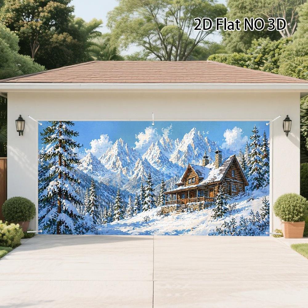 Snowy Mountain Cabin Garage Door Banner, Winter Wedding and Holiday Party Decor