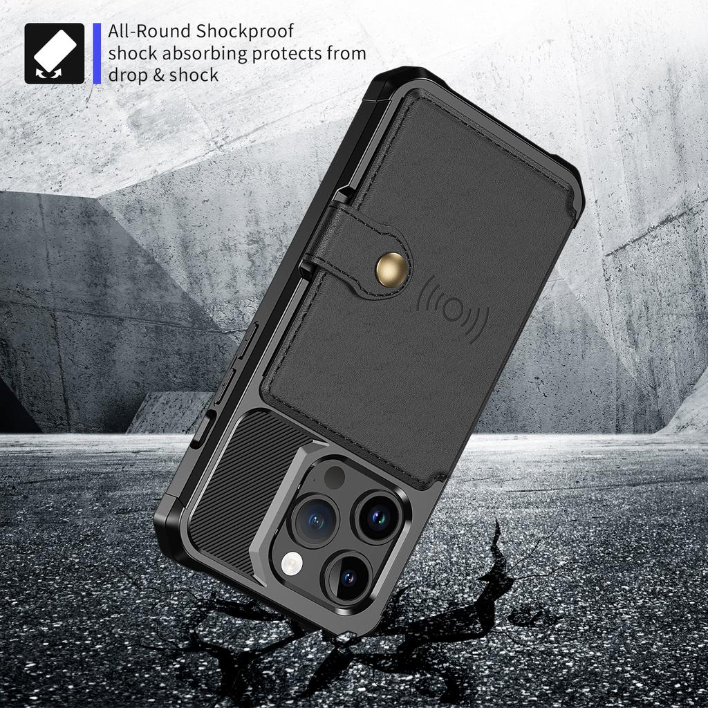 For iPhone 15 Pro Max Card Holder Wallet Phone Case PU Leather+TPU Cover Support Magnetic Car Mount