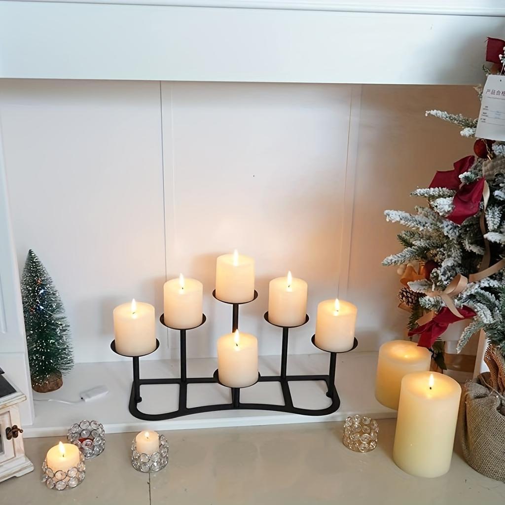 6 Heads Fireplace Candle Holder for Flameless or Wax Pillar Candles-black Candle Display Stand for Table Centerpieces Wedding Party