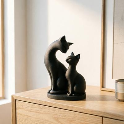 Figura de Gato Negro Impresa en 3D Estatua de Madre e Gatito Escultura de Animal Lindo para Estante Interior Decoración de Escritorio Regalos para Amantes de los Gatos