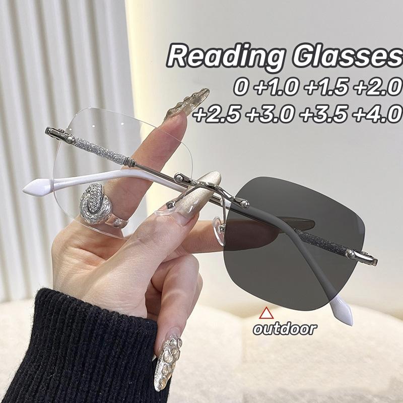 Dote Women's Rimless Photochromic Sunglasses Trendy Anti Uv Color Changing Presbyopia Glasses For Men Luxury Reading Eyewear Cm
