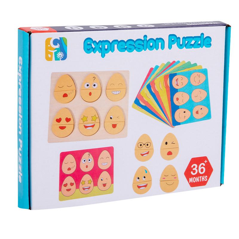 Montessori Toys for Toddlers,Wooden Changing Egg Expression Puzzle, Expression Matching Game, Parent-Child Interaction Game