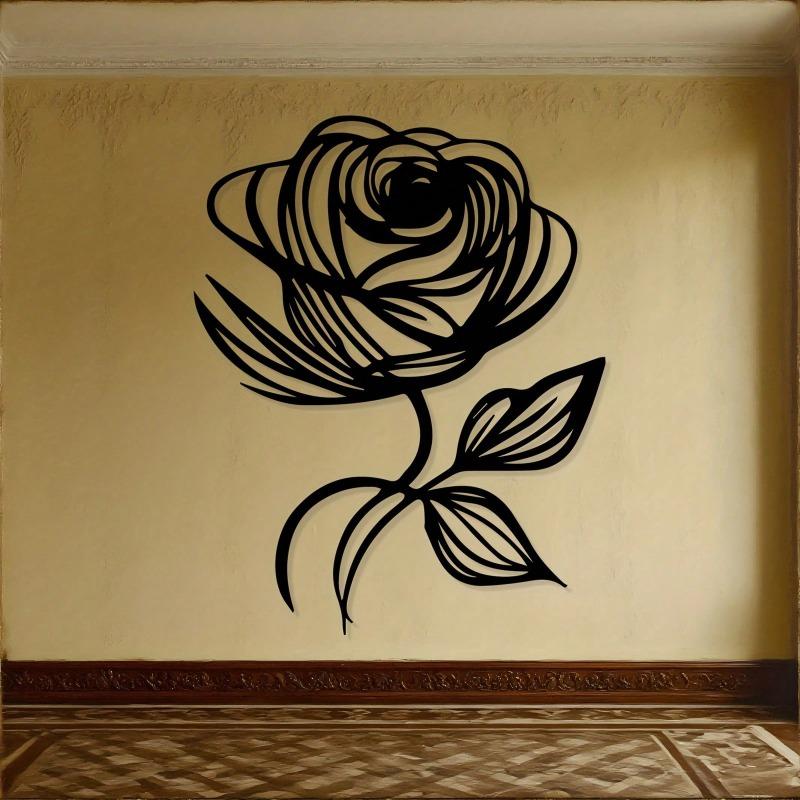 Große Schwarze Schmiedeeisen Rose Wandkunst Einzelner Stiel Blatt Metallblume Elegante Außendekoration Geschenk