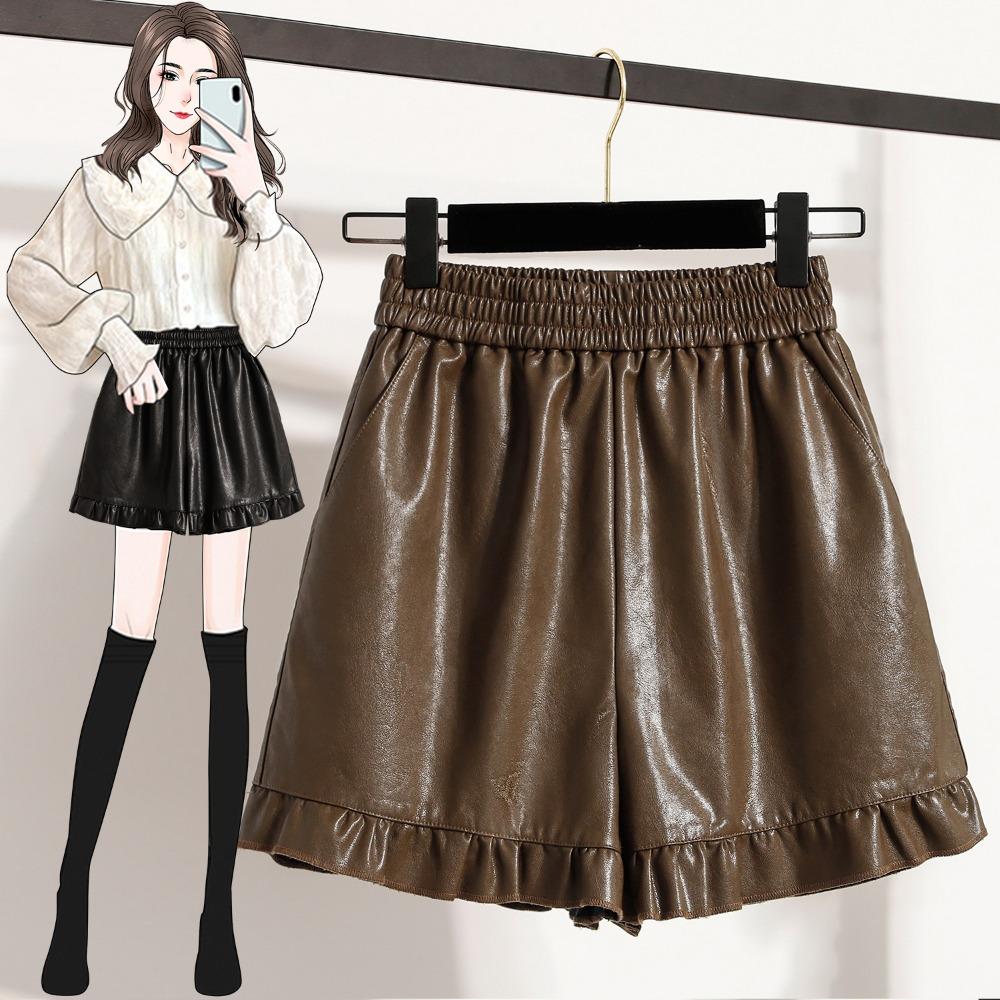 DIMANAF Plus Size 2025 New Winter Women Shorts Pants Loose Casual Short Pants Elastic Waist PU Fashion Lady