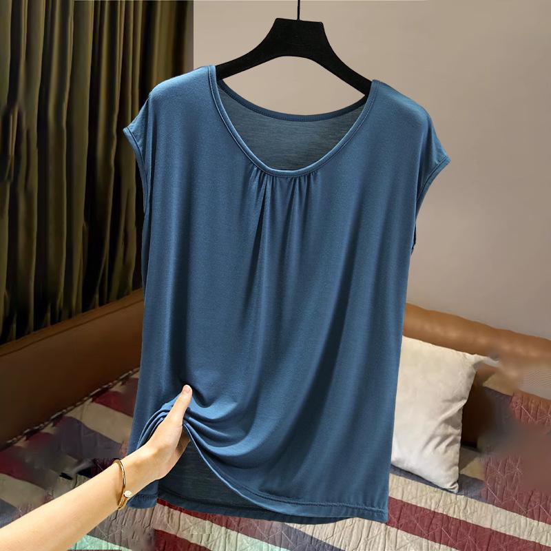 Summer Short-sleeved T-shirt Women's Loose Large Size Bottoming Shirt Outer Wear Thin Solid Color Home T-shirt