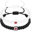 Caiyao 2Pcs Handmade Pinky Promise Heart Braided Bracelets Black White Love heart Matching Bracelets Adjustable Couples Friendships Long Distance