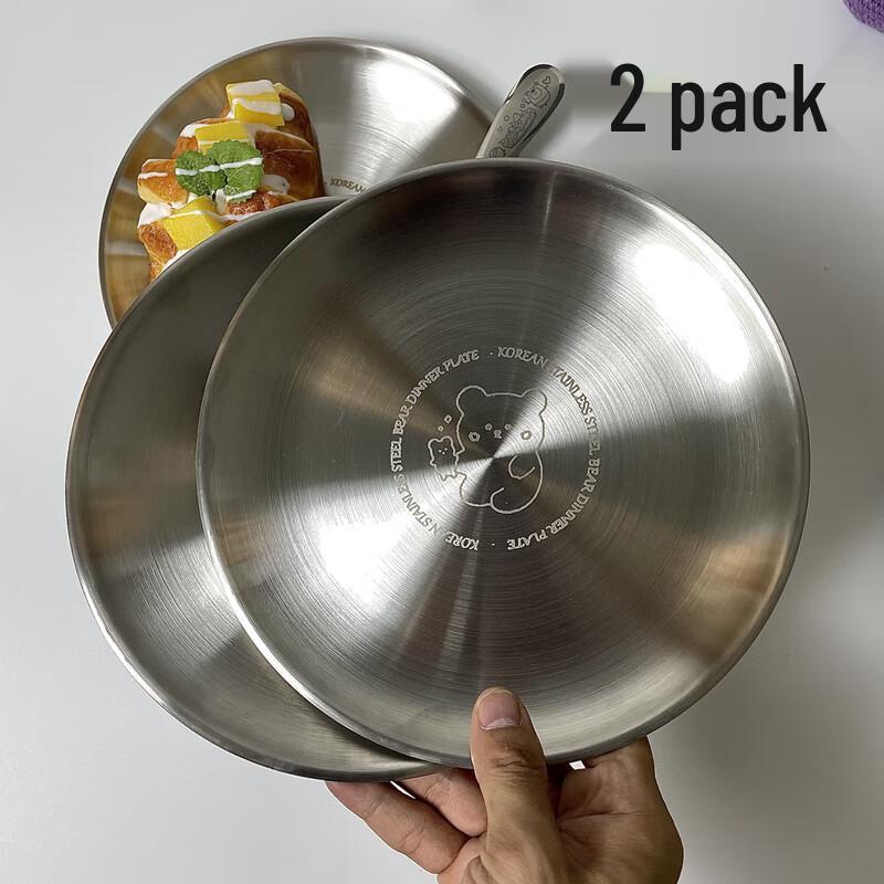Korean Style Little Bear Matte 304 Stainless Steel Round Plates (Set of 2, 20cm)