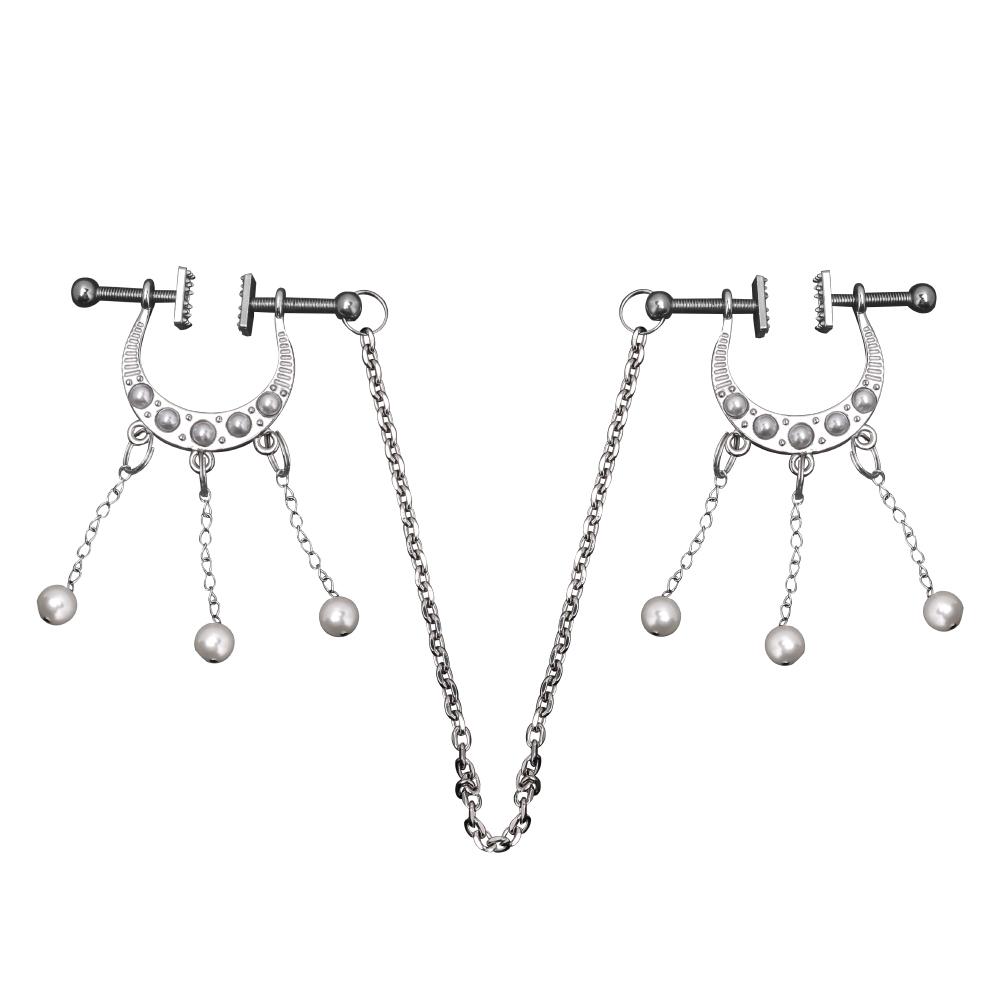 Metal Adjustable Nipple Clamp Clips for Women Non Piercing Rings Nipple Toy Bdsm Stainless Steel Metal Chain Nipple Milk Clips
