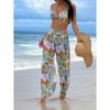 Print Three Piece Bikini With Long Pants Swimsuit Women Swimwear Female Bather Bathing Swimming Swim Suit Beachwear