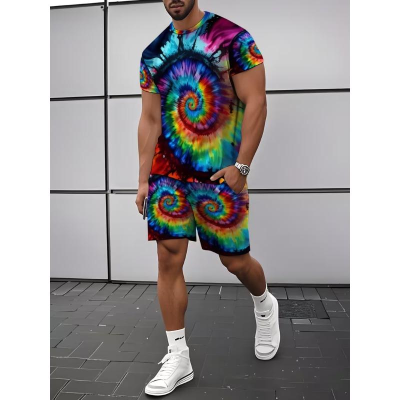 Men s 2-piece short-sleeved shorts set, streamlined and casual design, S