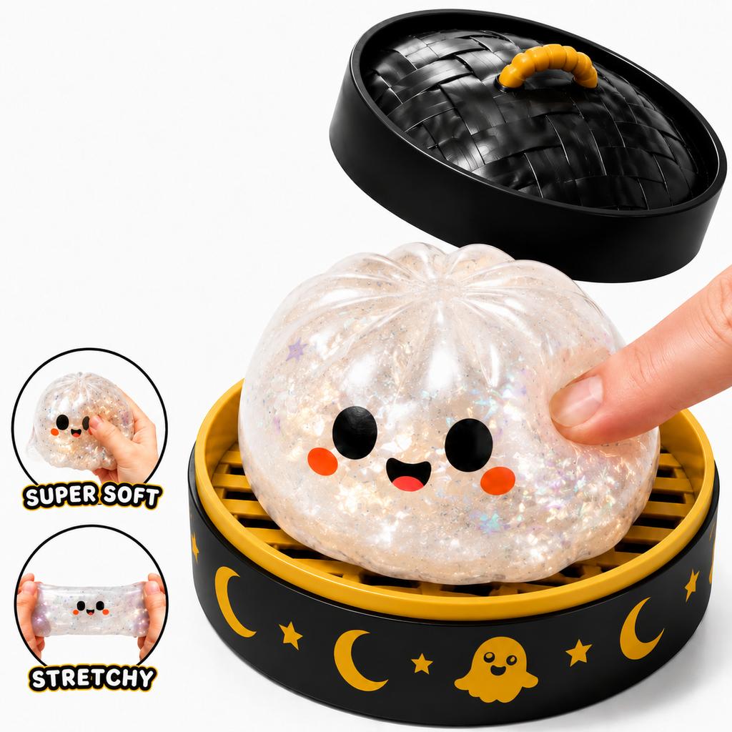 Squishy Steamed Bun Stress Relief Toy with Decorative Container Soft PU Foam Slow Rising Sensory Fidget Toy for Adults and Kids