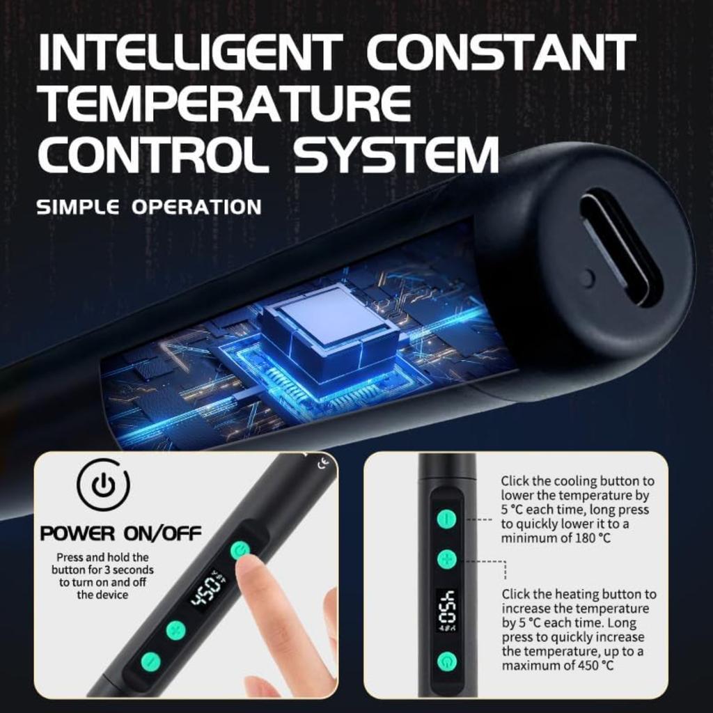 Cordless Soldering Iron Kit, Rechargeable Portable Soldering Gun with Digital Display, 180-450°C Adjustable Temperature, with Stand/Solder Wire