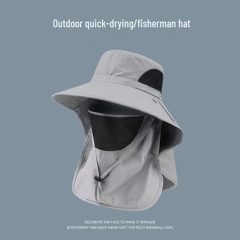 Men s Outdoor Fishing Sun Protection Hat with Integrated Mask, Extra-Large Brim, and UV Neck Shield.