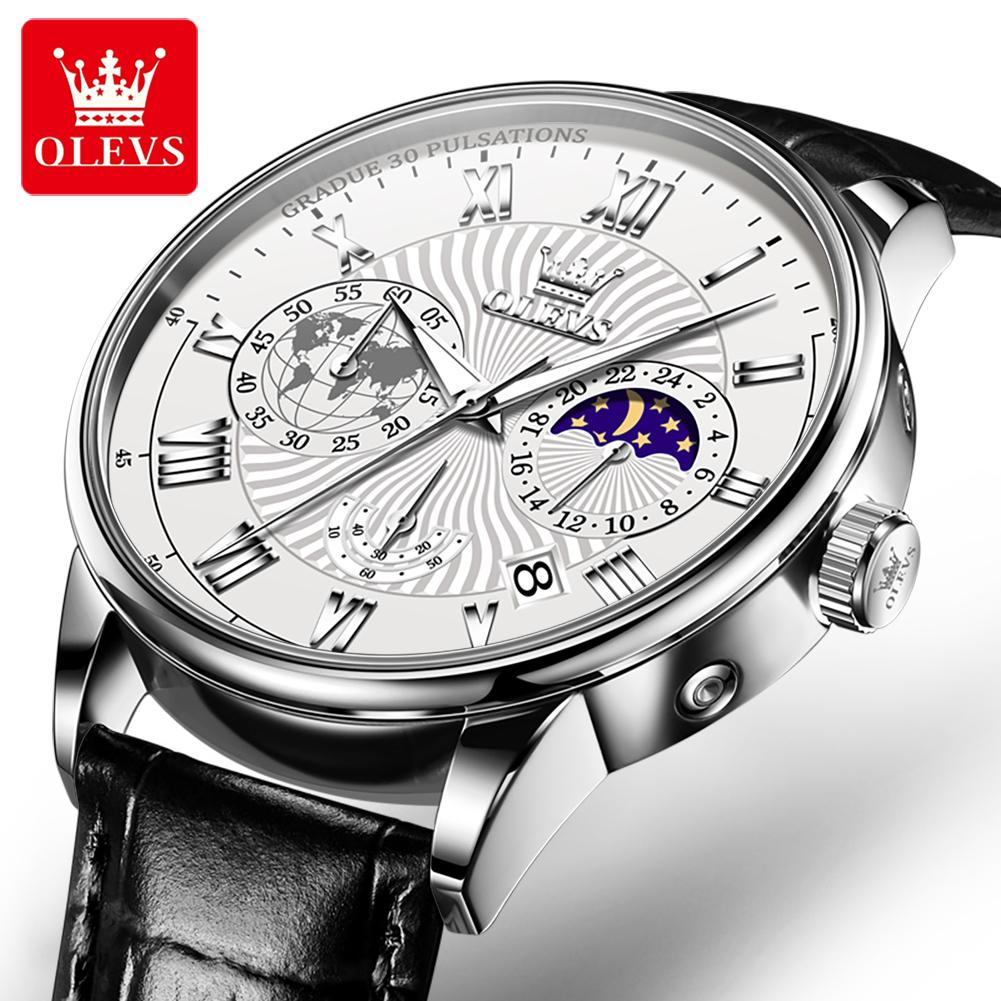 OLEVS 2893 Simple Men Quartz Business Watch Leather Auto Date Olevs Watch Luxury Men Watch Business черный белый