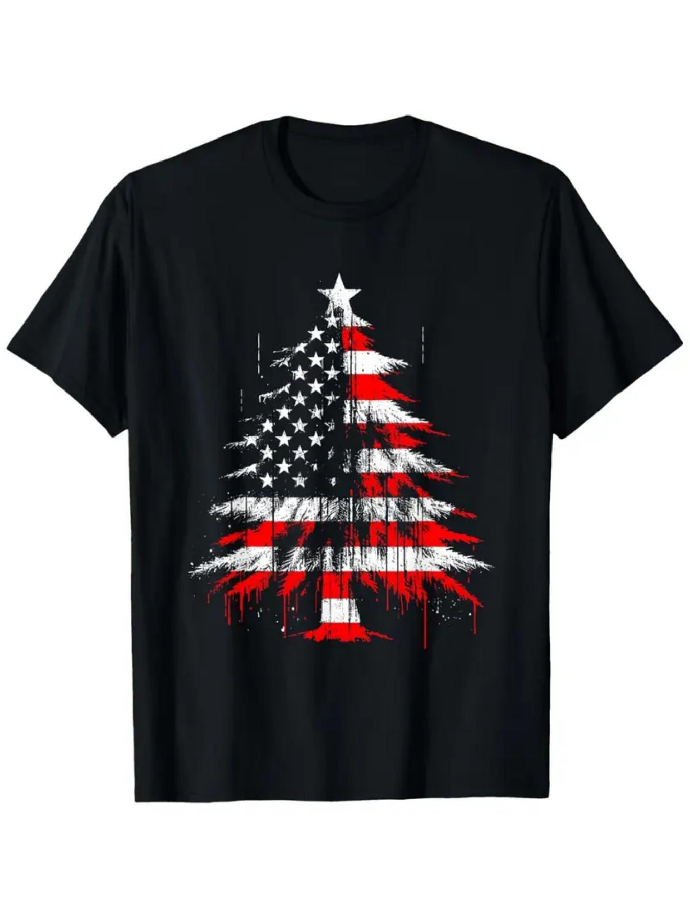 MenS Patriotic American Flag Christmas Tree TShirt S