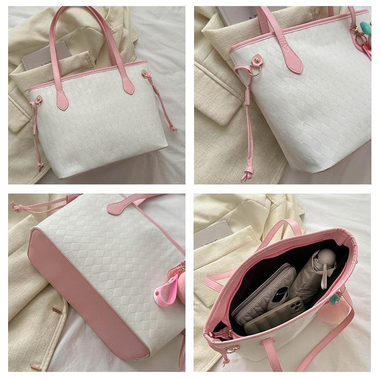 Large Capacity Korean Style Tote Bag Simple Casual Solid Color Work Shoulder Bag for Women