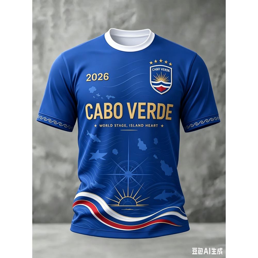 2026 Maglia Squadra di Calcio di Capo Verde Uomo Manica Corta T-shirt Stampata 3D Maglietta Sportiva Fantasia Completa Donna Maglietta Top Harajuku
