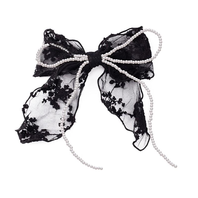 Handmade Lace Bow Hair Clip With Embroidery Pearl Trim Clamp Women Boho Chic Updo Accessory
