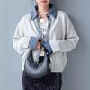 Women's Long Sleeve Knit Top O Neck Japanese Casual Sweater Faux Denim Patchwork Cardigan