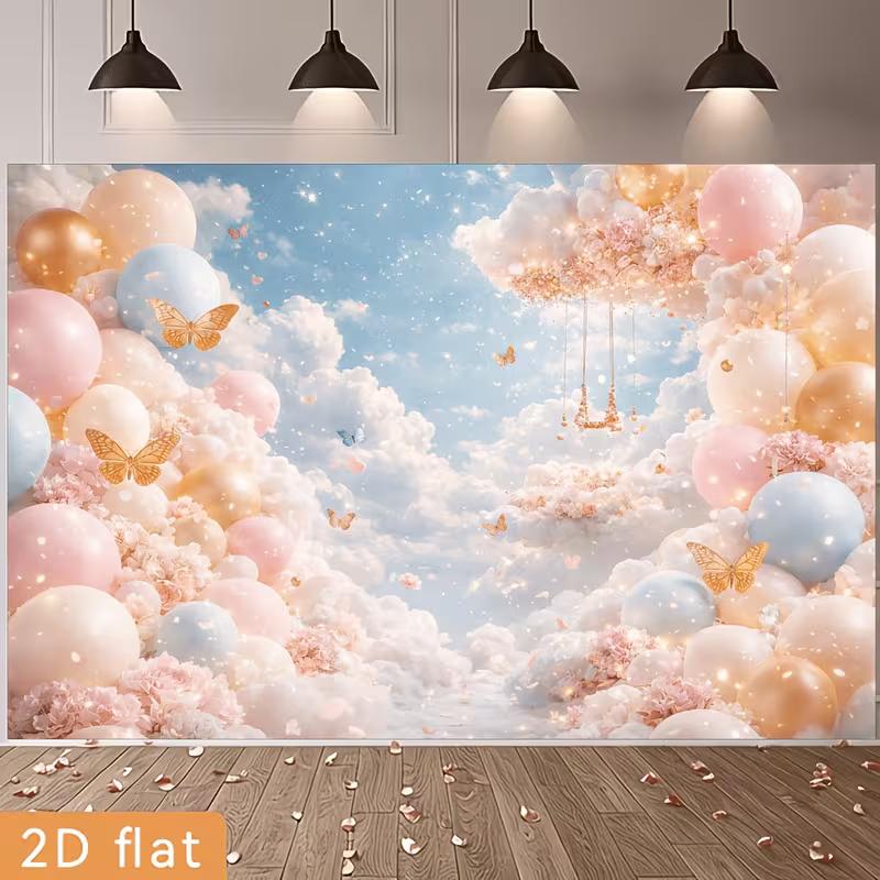 2D Dreamy Cloud and Butterfly Photo Booth Background