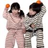 Kids' Coral Fleece Pajamas: Striped Zipper Parent-Child Set for Autumn and Winter