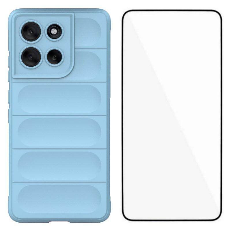 

For Motorola Moto G86 5G TPU Case WANLONFENG HD Series Anti Slip Phone Cover with Tempered Glass Baby Blue