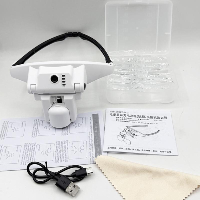 Lightweight USB Rechargeable Head Mounted Eyeglasses Magnifier With Led Light For Reading And Electronics Repair