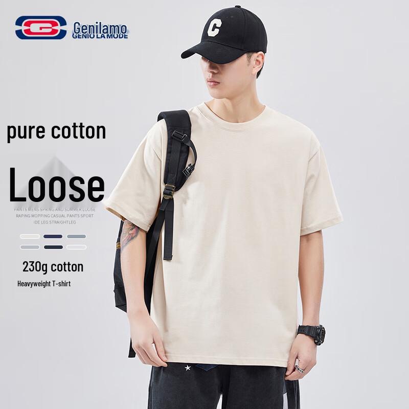 GENIOLAMODE Men s Heavyweight Cotton Loose Fit T-Shirt 2XL