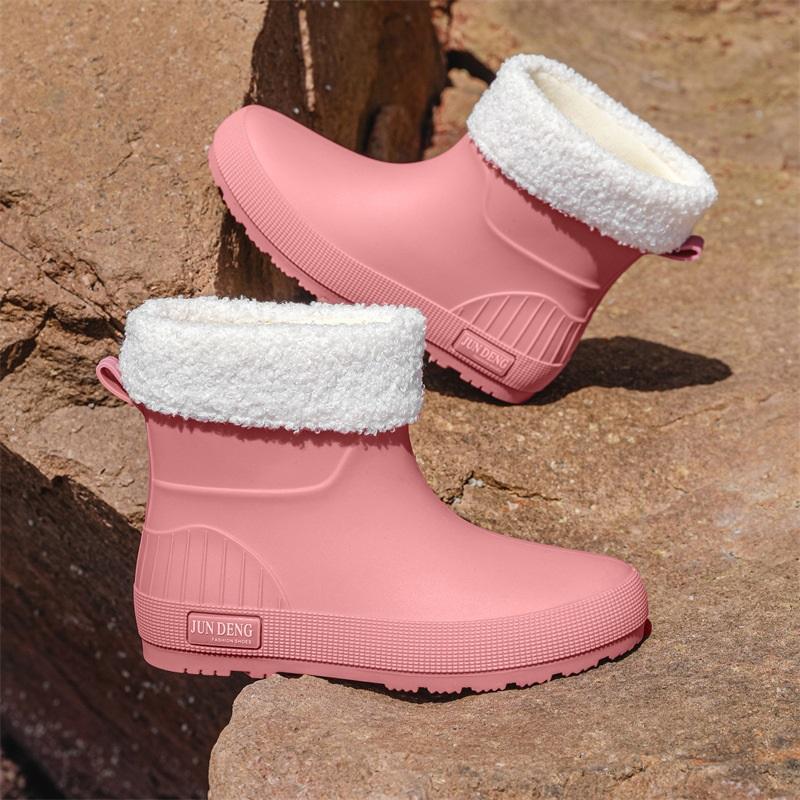 

Women s Fashion Outdoor Thick Waterproof Anti Slip Cotton Warm Short Rain Boots Rubber Shoes 41-42 розовый