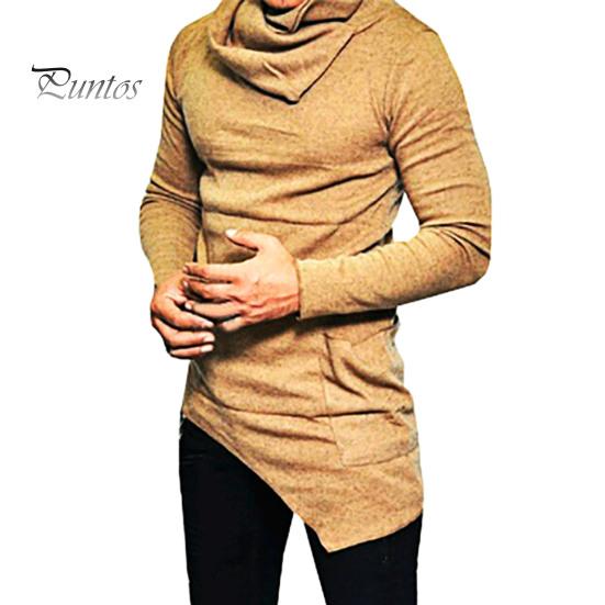 

Весна Осень Мужской Топ Неровный Подол Средней Длины Наборный Воротник Slim Fit Эластичный Свитшот Длинные Рукава Пуловер Уличный Стиль Тонкий Топ M хаки