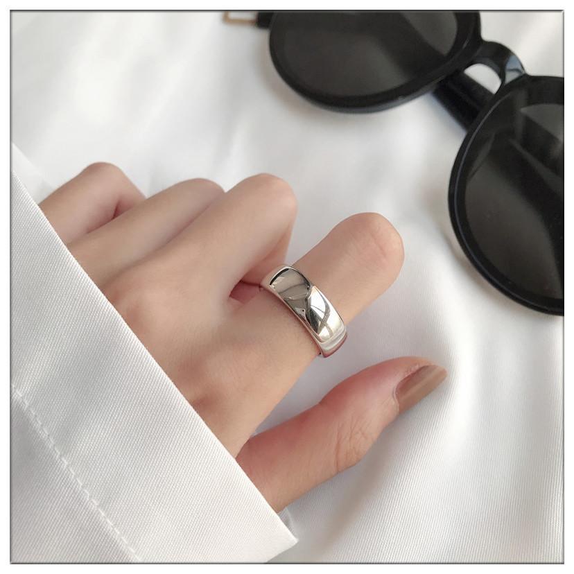 Stylish And Sleek Pure Silver Adjustable Ring Thick Band Geometric Design For Look Trendy