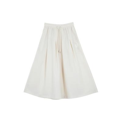 Solid Color Side Design Lace-Up Mid-Waist Casual Long Skirt Women Skirts Snow-White 626039-87