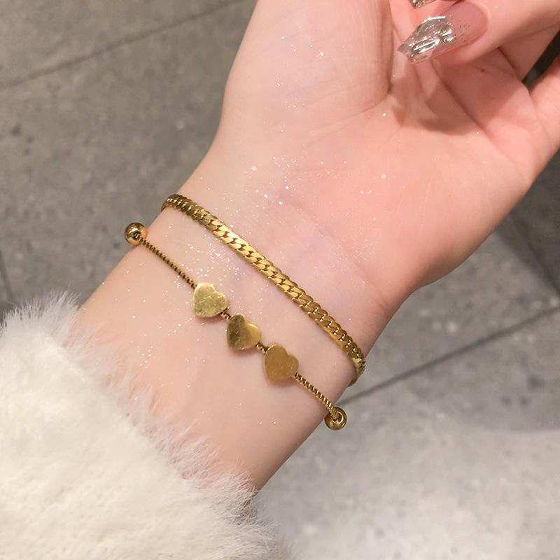 Golden love titanium steel bracelet women s light luxury exquisite high-end double-layer bracelet fashion simple temperament jewelry