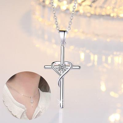 Heart Cross Necklace Womens Necklace Chain Cross Necklace Pendant Necklace Simple Necklace Jewellery Gift