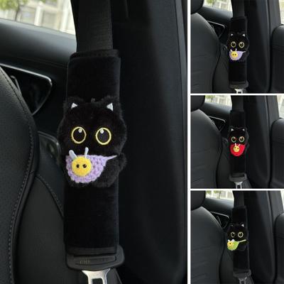 Black Cat Seat Belt Shoulder Pad Cover Soft Plush Car Safety Belt Protector for Kids Car Interior Decor for Anti-Chafing