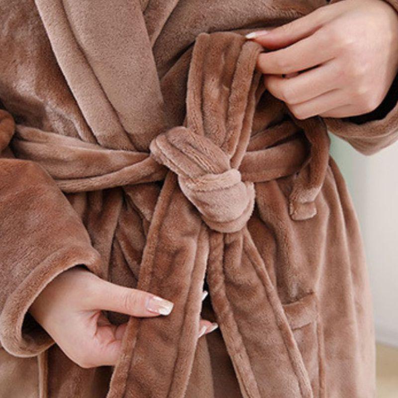 Unisex Mid-Length Thick Coral Fleece Robe for Couples, Home Wear Bathrobe & Pajamas.
