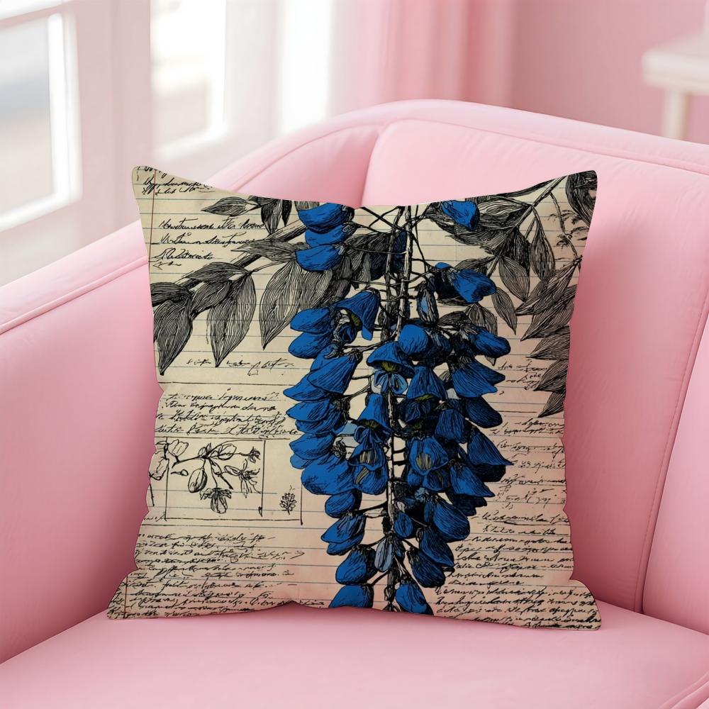 Wisteria Magazine Print Cushion Cover Linen Pillowcase Cover Soft Decor for Sofa Home Room