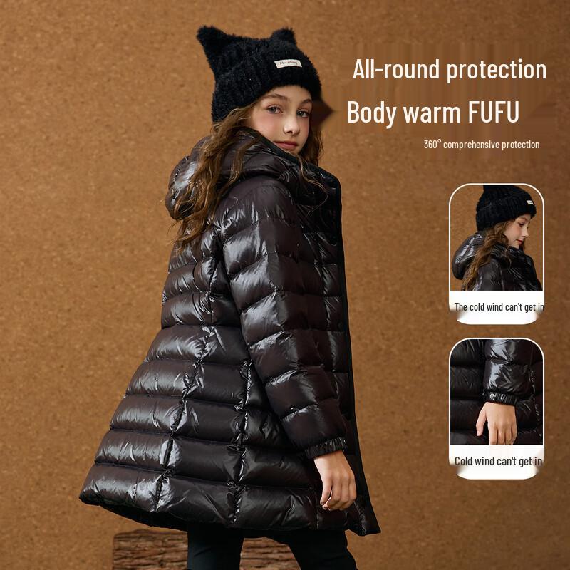 ASK JUNIOR Girls' 90% Down Shiny Waist-cinching Winter Puffer Jacket
