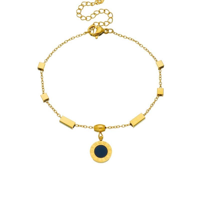 Gold Plated Stainless Steel Roman Numeral Pendant Bracelet for Women
