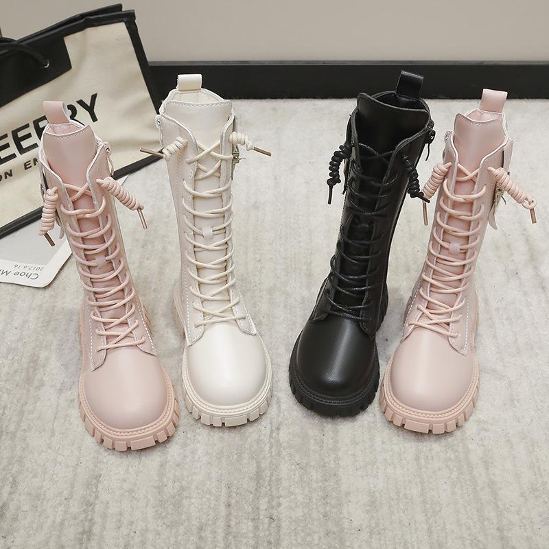 Girls Boots New Autumn and Winter Little Girl High Boots Black Princess Boots Model Catwalk Boots Riding Boots