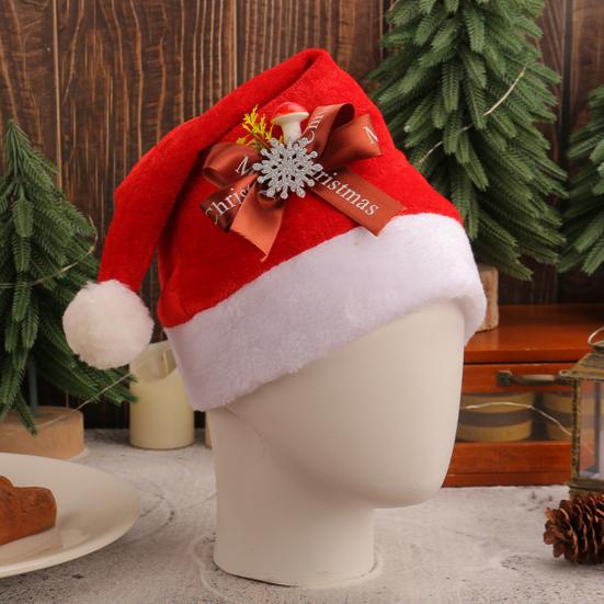 Santa klobouk pro dospělé Plyšový červený sametový Santa klobouk s mašlí/slunečnicí/zvonkem/sněhovou vločkou dekorací pro vánoční večírek dárek