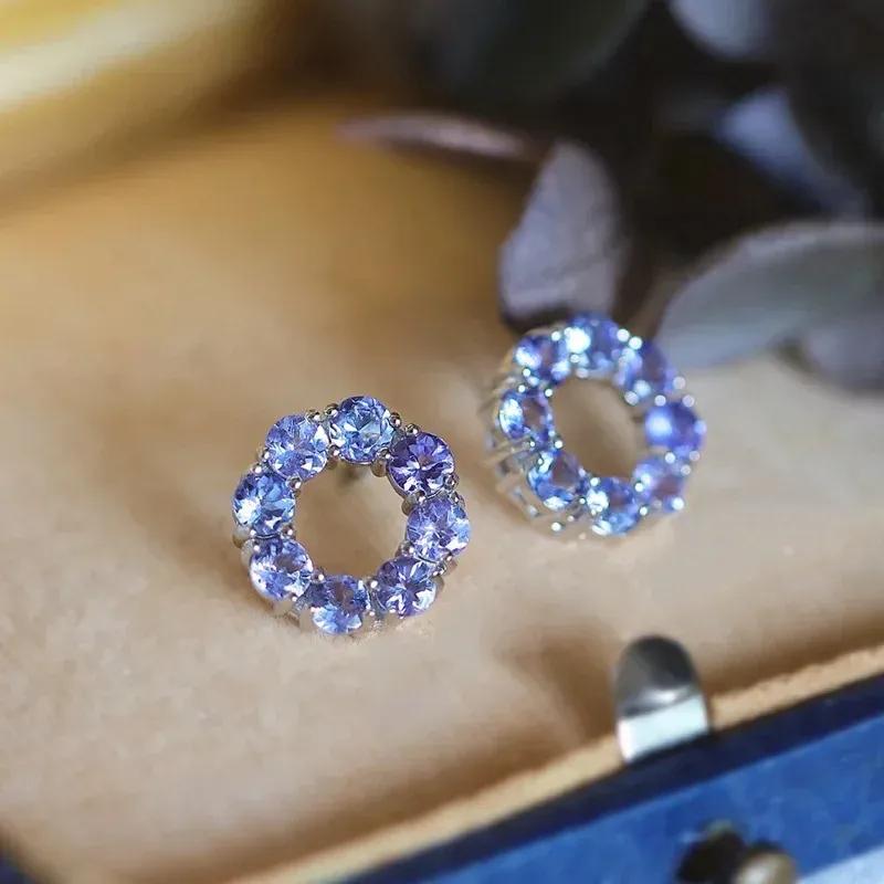 925 Sterling Silver Tanzanite Zircon Stud Earrings Original New Donut Women Frenchhigh Luxury High-end Earrings Jewelry Gift