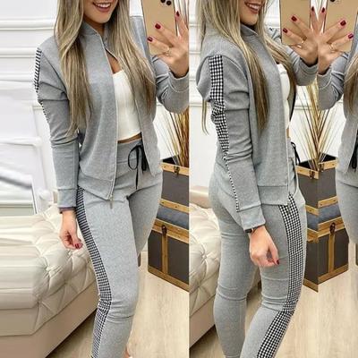 Dwuczęściowy zestaw damski Jesienny damski dres z zamkiem błyskawicznym Spodnie Casualowy sportowy garnitur Zimowy dwuczęściowy zestaw damski