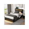 Letto imbottito 90x190 cm - Nero - Porta USB - Illuminazione LED - Contenitore integrato
