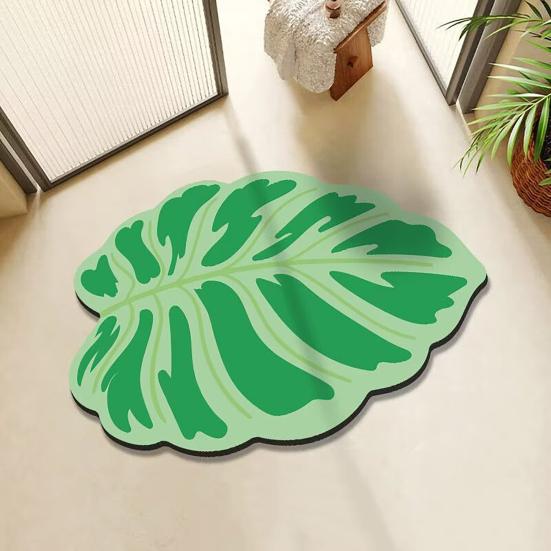 Realistic 3D Leaf Rug Irregular Leaf Shaped Floor Mat Anti Doormat for Bathroom Slip Green Leaf