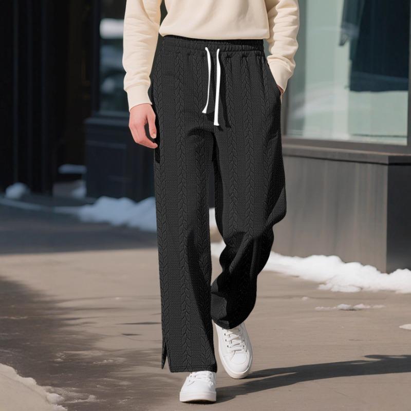 New Autumn Winter Men's Casual Sports Solid Color Jacquard Twisted Pattern Versatile Loose Drawstring Trousers