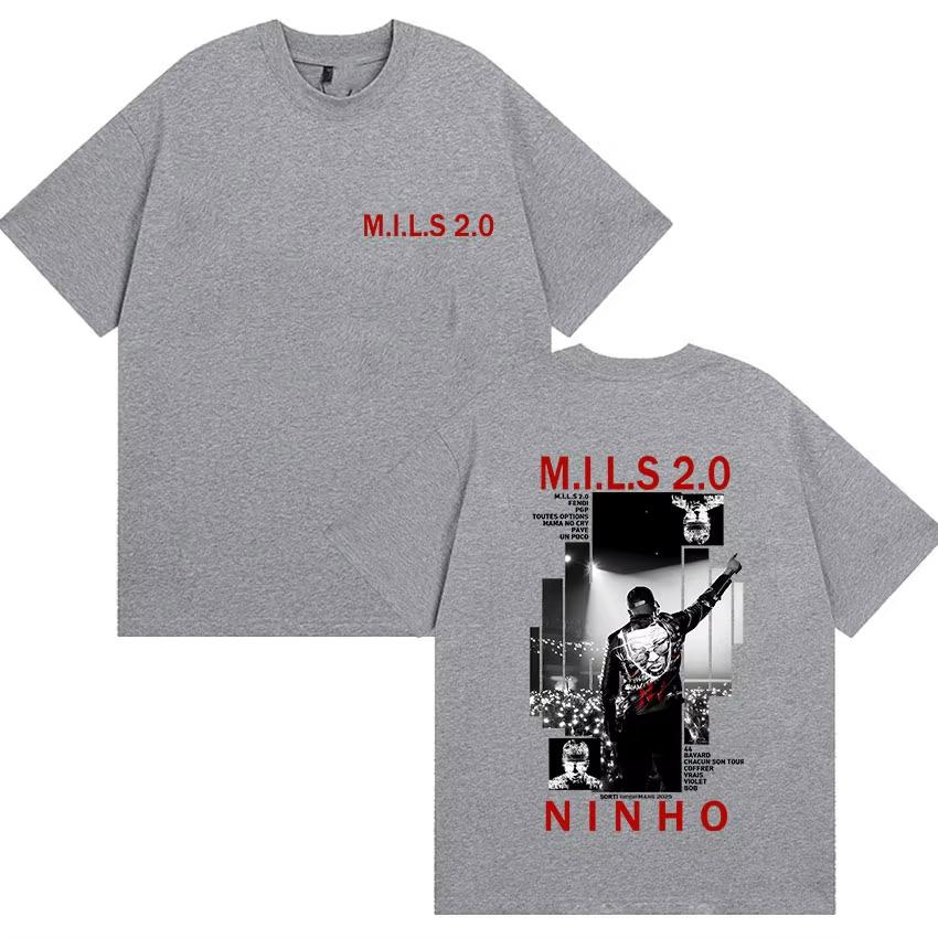 Rapper NINHO MILS 20 Album 2026 Merch T Shirt Mens Gothic Hip Hop Clothing Tshirts Retro Style Cotton Short Sleeve Tshirt