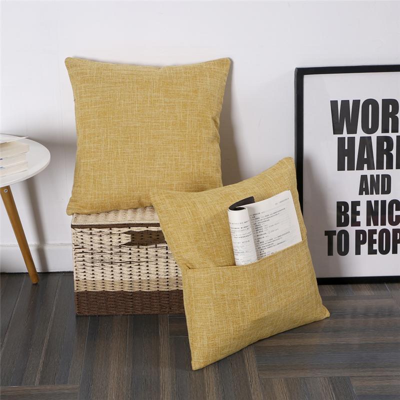 45x45cm Thicken Cotton Linen Solid Color Cushion Cover With Pocket Bedroom Pillow Case Home Sofa Decoration