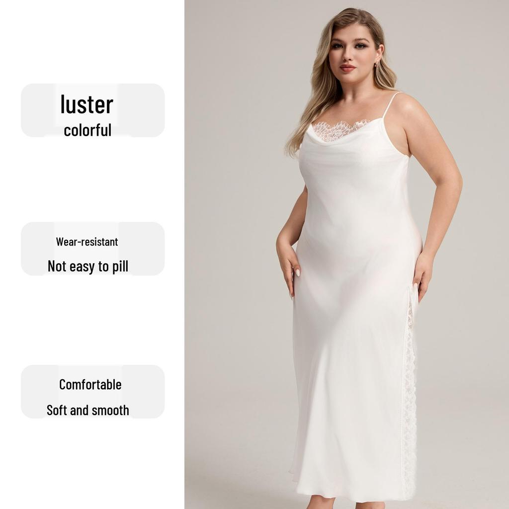 Yaoting European Plus Size Satin Lace Chiffon Camisole Nightgown SQ7005