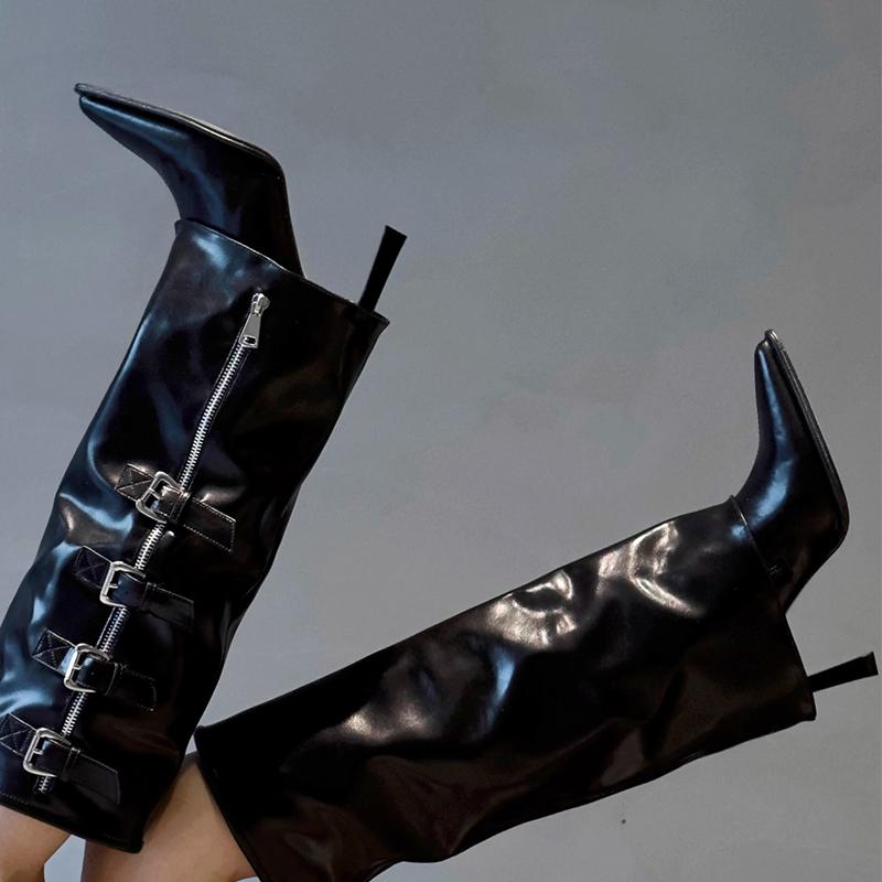 Designer High Heels Long Boots Women'S Heeled Knee High Shoes  Winter Leather Chelsea Boots Pumps New Trend Mujer De Botas